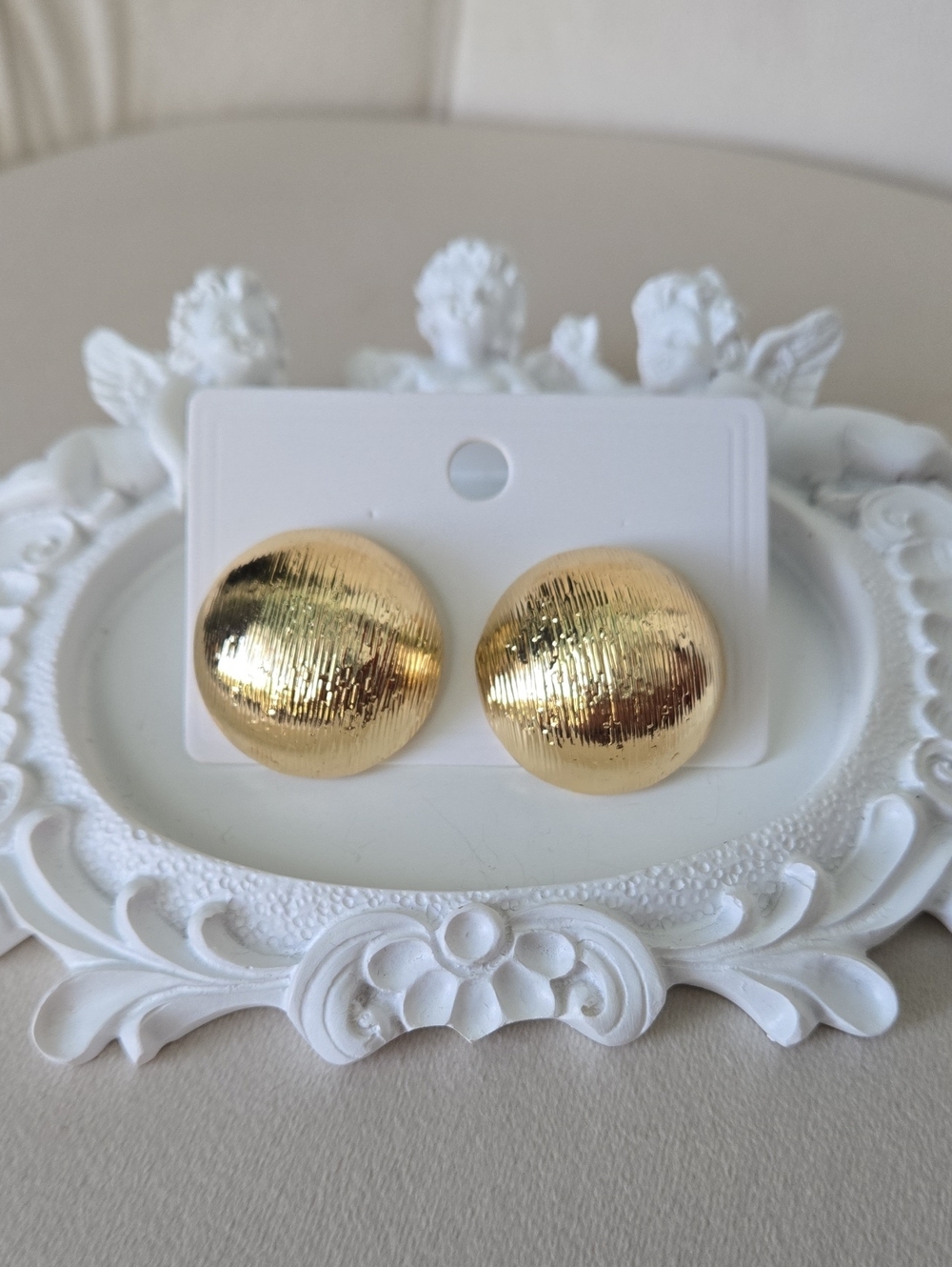 Textured Gold Dome Post Earrings, Retro Inspired Earrings In Polished Gold, NWT